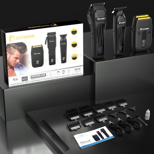 BESTBOMG® Hair Clippers for Men, Professional Hair Clippers, Beard Trimmer& Rechargeable Shaver Set, Metal T-Blade, LED Display, Barber Hair Cutting Kit for Men Grooming & Gifts, BS-808A (Black)