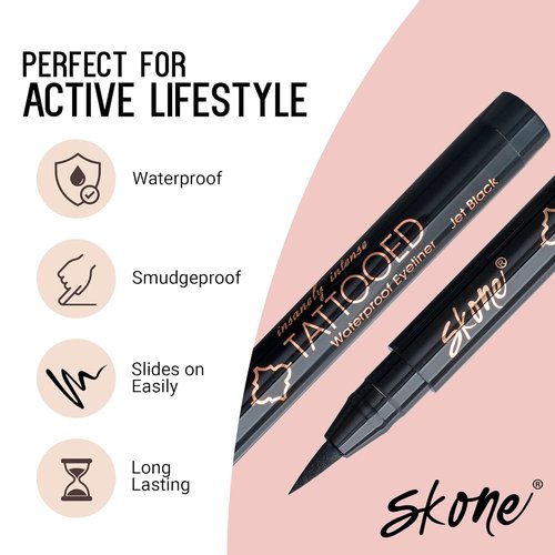 Skone Waterproof Liquid Eyeliner - Long-Lasting & Smudge-Proof Tattooed Pen - Jet Black (0.07oz)