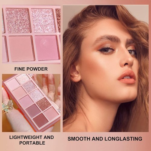 Erinde 10-Color Eyeshadow Palette - Ultra-Blendable Matte & Shimmer Shades, Rose Pink with Brush