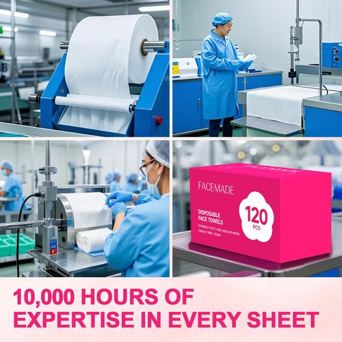 FACEMADE 120 Count Disposable Face Towels, 100% USDA Biobased Face Towelettes Disposable, Clean Facial Towels for Makeup and Clean Skin, Super Soft and Thick Dry Wipes Club