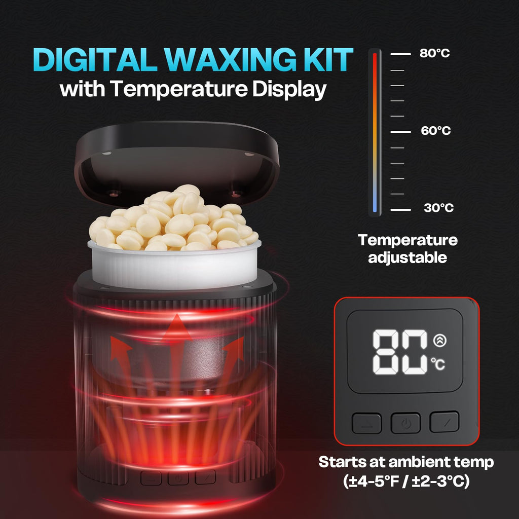 Wokaar Nose Wax Kit for Eyebrow and Ear Hair | 100gWax, 50 Face Waxing Sticks | USB-C(5V/2A) Wax Warmer | Hair Removal Kit for Men & Women | 15 Pre/Post Wipes, Ear and Mustache Guards & Earplug