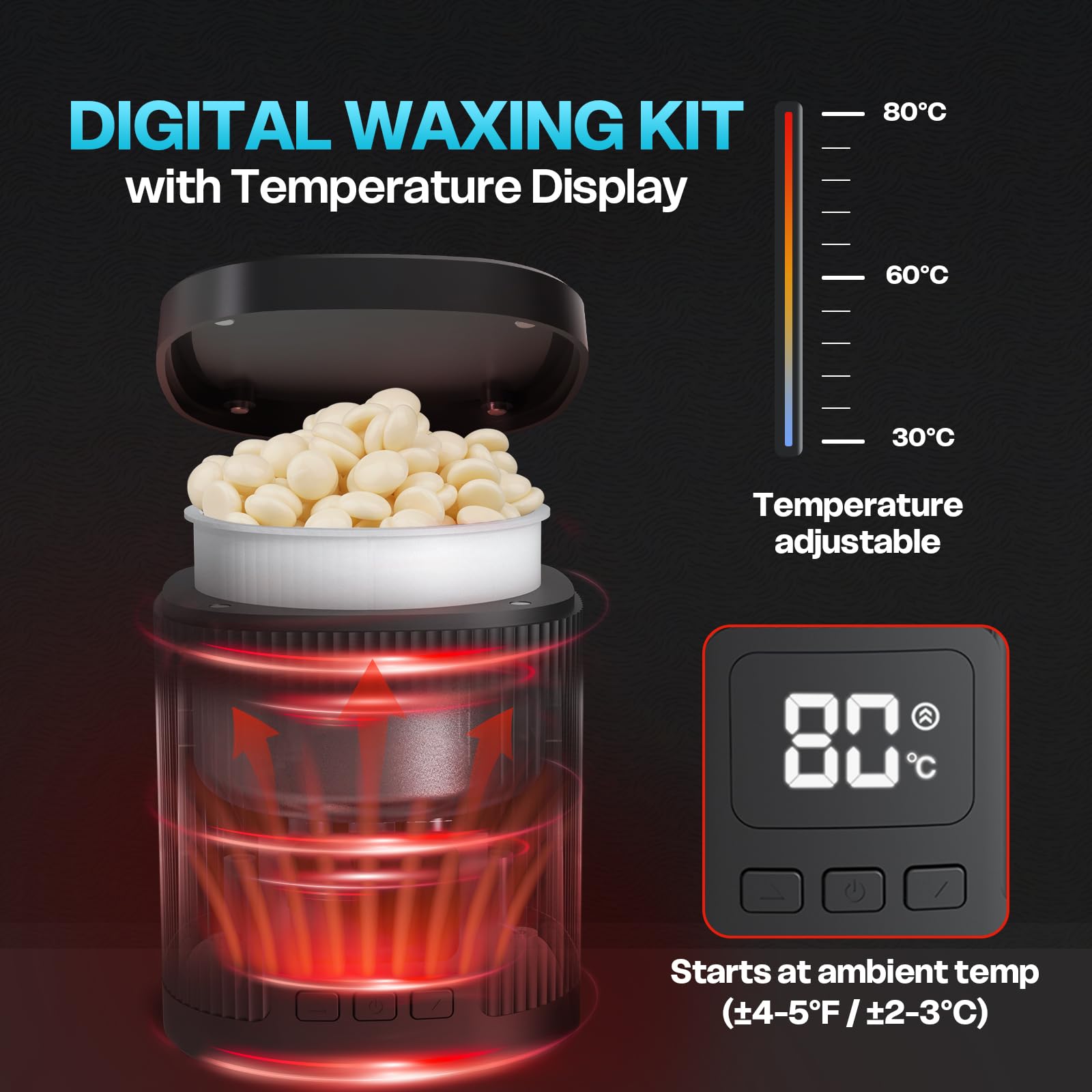 Wokaar Nose Wax Kit for Eyebrow and Ear Hair | 100gWax, 50 Face Waxing Sticks | USB-C(5V/2A) Wax Warmer | Hair Removal Kit for Men & Women | 15 Pre/Post Wipes, Ear and Mustache Guards & Earplug
