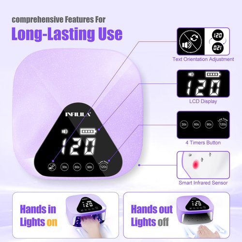 NXJ INFILILA Professional Cordless Nail Lamp, 54W Fast & Even Curing UV/LED Light for All Gel Polishes - Rechargeable, with Auto Sensor & 4 Timers, Ideal for Mobile Nail Techs and Home Salon Use