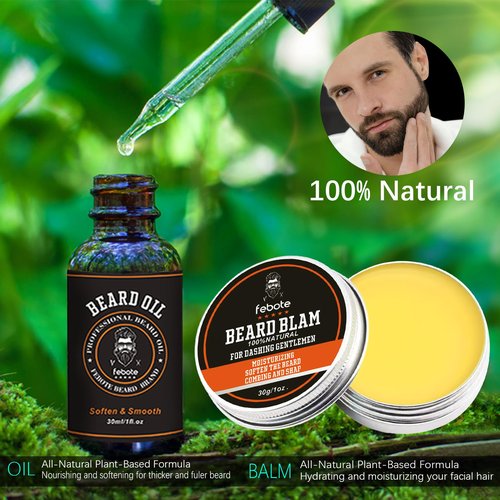 FEBOTE Beard Straightener Kit for Man- Heated Grooming Beard Brush, Beard Balm,Comb,Beard Growth Oil, Value Gift Set for Fathers Day,No-Scald,for Soft,Thick,Curly Beard,Prevent Damage