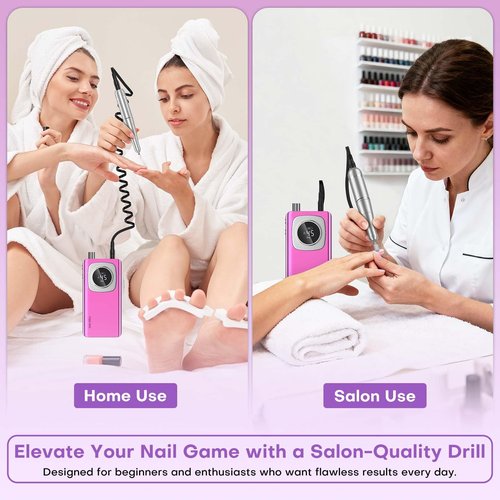 Electric Nail Drill Professional: Rechargeable Nail File with Bits for Acrylic Gel Nails, Professional Nail Drill Manicure Pedicure Polishing Shape Tools for Home Salon