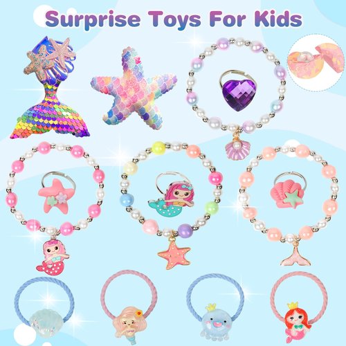 Girls Bath Bombs with Toys Inside for Kids, 12 Pcs Natural Mermaid Princess Bubble Bath Bomb with Jewelry Surprise Inside, Christmas Easter Basket Stuffer Valentines Day Birthday Gift Set