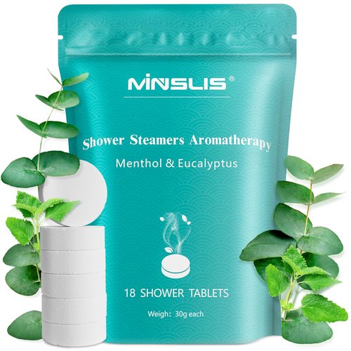 MINSLIS Shower Steamers Aromatherapy, 18-Pack Shower Bombs, Long-Lasting Shower Tablets Essential Oil Stress Relief and Relaxation Bath Gifts for Women and Men (Eucalyptus & Menthol)