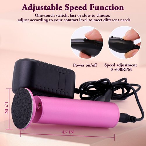 AFFLAT Electric Foot Callus Remover, Adjustable Speed (0-600Rpm), Adjustable Speed Foot Scrubber with 60 Pcs Sandpaper Discs, Electric Callus Remover for Feet,Pedicure Tool for Men and Women,Pink