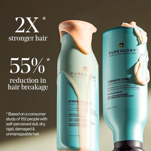 Pureology Strength Cure Shampoo & Conditioner Set - Strengthens Damaged Color-Treated Hair, Sulfate-Free & Vegan