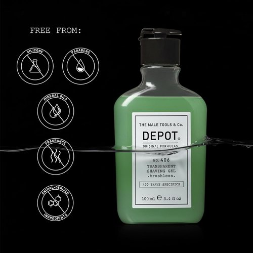 DEPOT No. 406 Transparent Shave Gel - Precision Shaving Gel with Aloe & Menthol | 3.3 fl. oz.