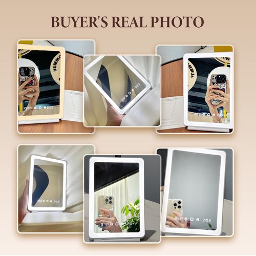 Travel Makeup Mirror with Time & Temperature Display, 2000mAh Rechargeable Battery, 7.5" Portable Foldable Lighted Mirror with 148 Led Lights, 3 Color Lighting Modes, Touch Dimming