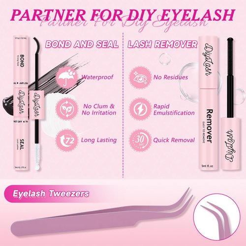 NYCAAR DIY Lash Extension Kit 280Pcs Individual Eyelash Extension Kit 40D50D 0.07D Curl 9-16MIX Lash Clusters Kit with Lash Glue Remover Applicator Easy to Use for Beginners