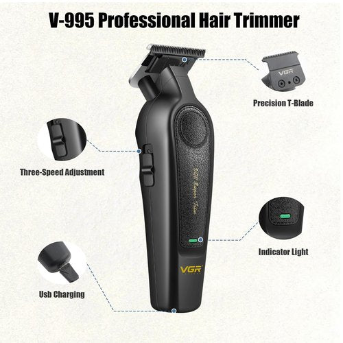 VGR Professional Hair Clippers for Men - Cordless Barber Clippers & Zero Gapped Trimmer Set, 7000RPM High Power Hair Cutting Kit with Ceramic Blade, USB-C Rechargeable Grooming Tools for Fade V197&995