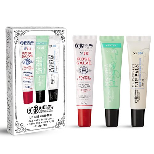 C.O. Bigelow Assorted Lip Balm Tubes Trio, Rose Salve, My Favorite Lip Balm, & Mentha Shine, Pack of 3 Lip Care Set, 0.5 oz
