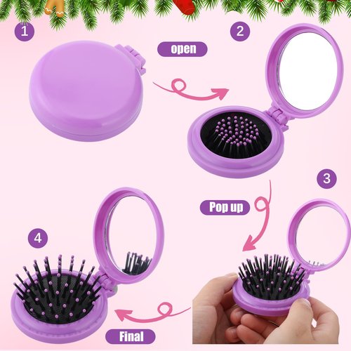 Barydat 50 Pcs Travel Folding Hair Brush with Mirror Bulk Portable Small Hair Brush Mini Compact Colorful Pocket Hair Combs for Friends and Family Mother's Day Gift