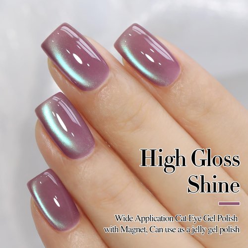 Double Rhythm Cat Eye Gel Polish - 15ML Holographic Glitter in Plum Purple | Salon Quality Soak Off