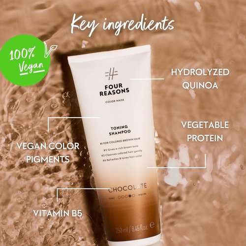 FOUR REASONS Chocolate Hair Color Shampoo - Sulfate-Free, Vegan Color Depositing Formula | 8.45 Fl Oz
