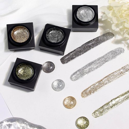 Silver Metal Glitter Gel Nail Polish 4 Colors Painted Metal Platinum Drawing Gel Polish Gold Silver Black Glitter Nail Polish Liner Sparkling Soak Off Gel for DIY Painting Nail Art Gel