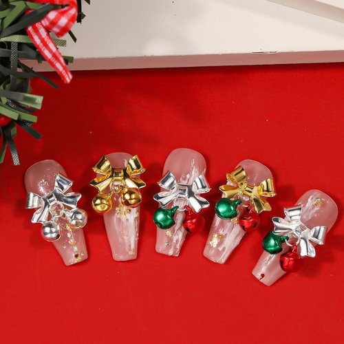 40Pcs Christmas Bell Nail Charms Gold Silver Bell Xmas Nail Charms for Acrylic Nails Red Green Alloy Bell Nail Gems and Charms Nail Jewelry for Women DIY Manicure Accessories