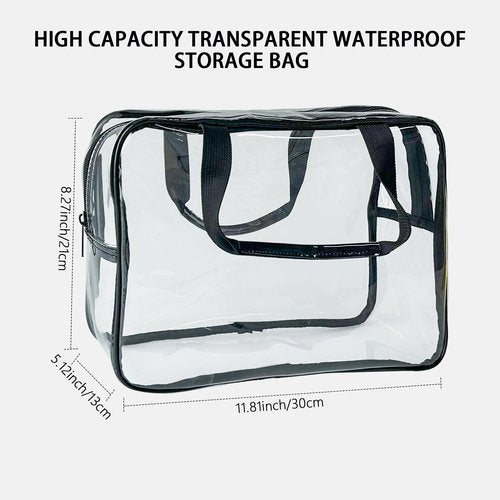 TotePrint PVC Clear Pure Color Transparent Large Zipper Cosmetic Pouch Travel Makeup Cosmetic Bag with Handle for Travel Bathroom Toiletry Organizer (Clear+Black Handle)