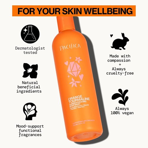 Pacifica Body Wash - Super Hydrating Orange Tourmaline Bath & Shower Gel | Clean, Vegan & Cruelty-Free
