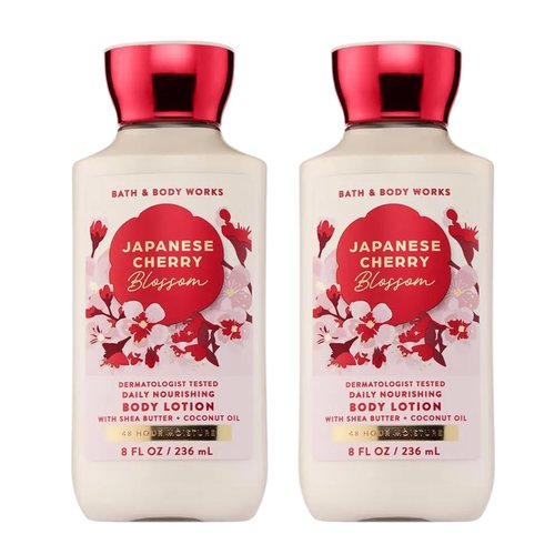 Bath & Body Works Japanese Cherry Blossom Body Lotion, Lightweight Daily Moisturizer with Shea Butter & Coconut Oil, Iconic Floral Scent, 8 fl oz - 2 Pack