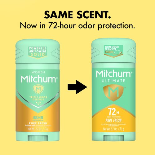 Mitchum Ultimate 72H Odor Protection Women’s Antiperspirant & Deodorant, Invisible Solid, Pure Fresh, 2 pack