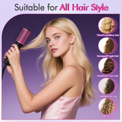Dual Voltage Travel Hair Dryer Brush (100V-240V), Automatic Hot Air Brush with EU&UK Plug, 2 Inch Oval Barrel One Step Blow Dryer Brush and Negative Ion Anti-frizz Styling Brush