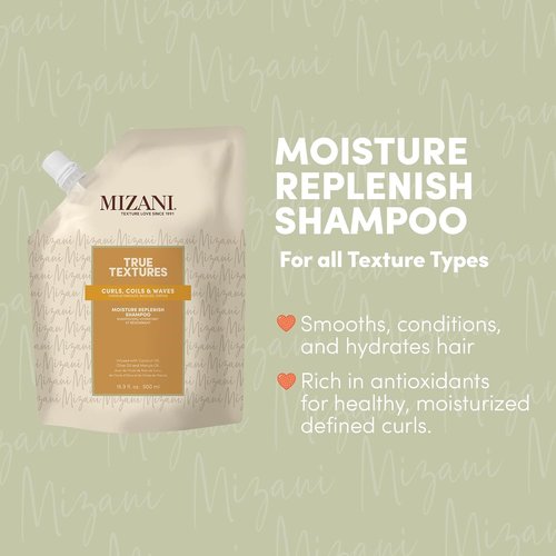 Mizani True Textures Moisture Replenish Shampoo - Hydrating & Smoothing | Sulfate-Free | 33.8 Fl Oz + 16.9 Fl Oz Refill