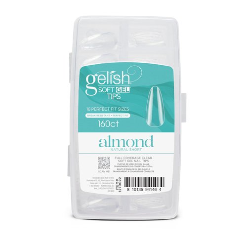 Gelish Soft Gel™ Tips – Professional Quality Press on Nails Extension for Strong, Long-Lasting Manicures – Easy Application, Natural Look, Pre-shaped False Nail (Short Almond, 160 Count)