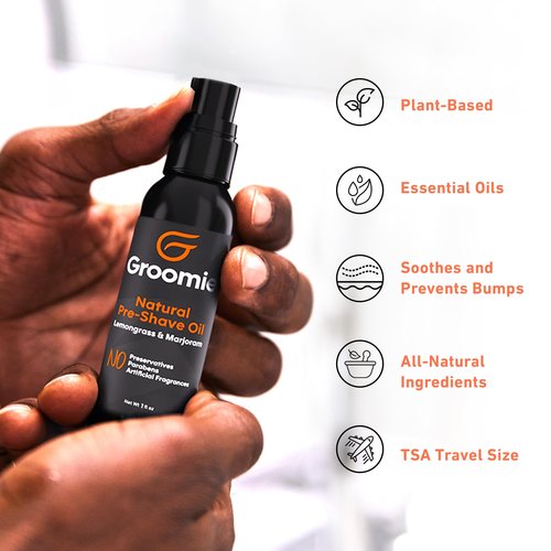 GROOMIE Natural Pre-Shave Oil for Bald Headed Men and Women | Specially Formulated Plant Based Recipe with Milk Thistle Seed, Essential Oils, Antioxidants, and Vitamin E | Promotes Close Shave -1 OZ