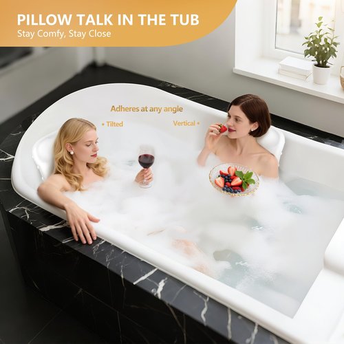 Silicone Bath Pillows for Tub - Adjustable Firmness Bathtub Pillow for Offering Perfect Head Neck & Back Support, Bath Pillow Cushion for Epsom Salt Soaking – Spa Gifts for Women & Parents, White