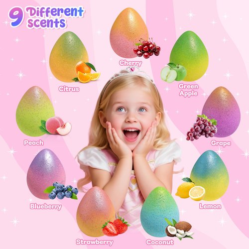 Bofuoos Unicorn Bath Bombs with Surprise Toys Inside, Birthday Valentines Day Gifts for Girls, 9 Packs Bubble Bath Bomb for Kids Girls, Easter Basket Stuffers (36+ Months)