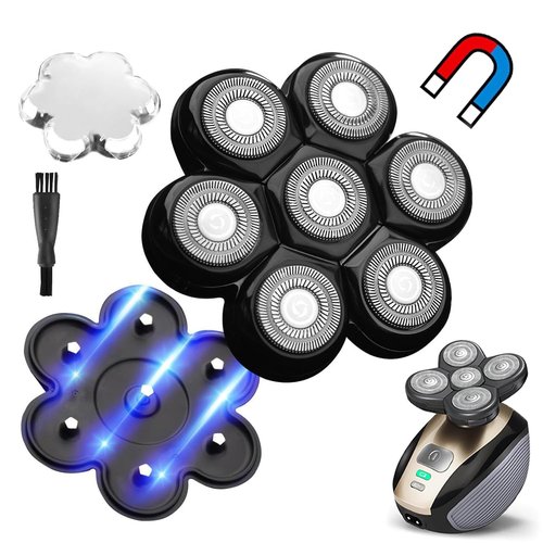 Universal Magnetic Interface 7 Blades Head Shaver Replacement Heads for Freedom Series Head Shaver, Universal Replacement Heads Wet and Dry (7 Blades, Magnetic Interface)