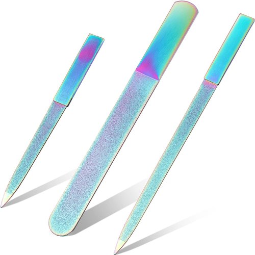 Mudder 3 Pcs Diamond Nail File Set for Women Men Stainless Steel Metal Sapphire Double Side Fingernail Toenail Buffer Filers Rainbow Emery Boards for Salon Home Travel Manicure Pedicure Nail Care Tool