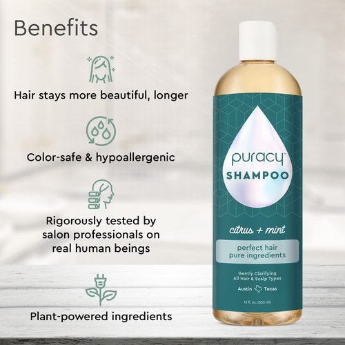 Puracy Shampoo - Gently Clarifying Formula for All Hair Types | Rosemary Oil for Hair Growth, 12 Oz