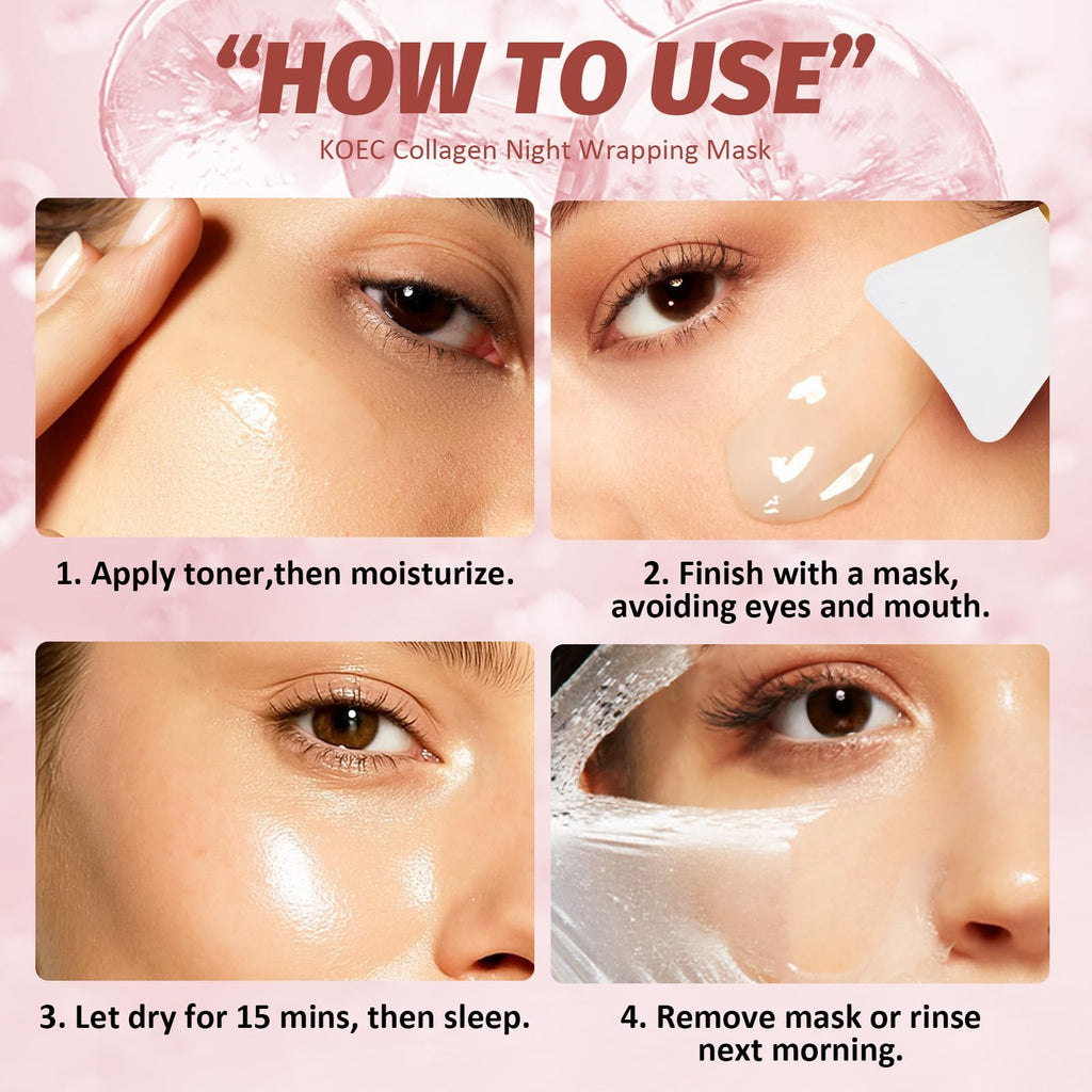 YOTOCK Collagen Night Wrapping Peel Off Mask with Brush, Overnight Mask Hydrates and Skin Elasticity, Reduces Sagging and Wrinkles, Hydrating Face Mask is the Ideal Gifts for Women and Teen Girls!