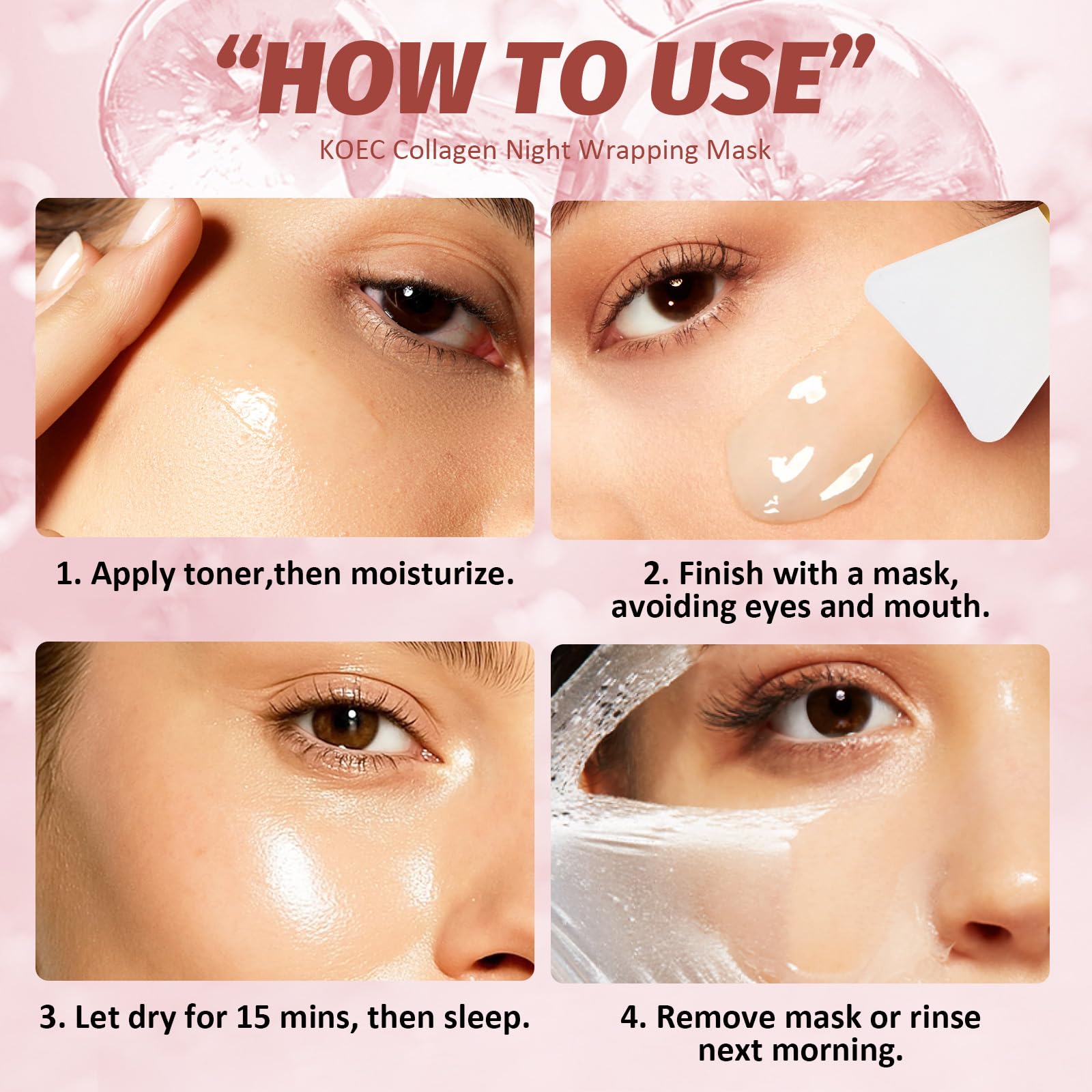 YOTOCK Collagen Night Wrapping Peel Off Mask with Brush, Overnight Mask Hydrates and Skin Elasticity, Reduces Sagging and Wrinkles, Hydrating Face Mask is the Ideal Gifts for Women and Teen Girls!