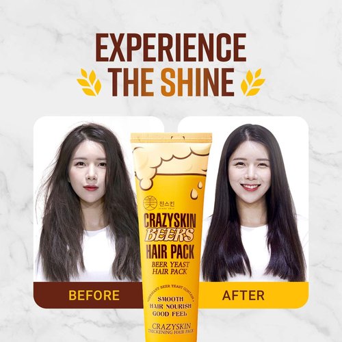 CRAZY SKIN Beer Yeast Hair Treatment Mask - pH5.5 Protein, Keratin, Argan/Camellia Oil, Collagen for Repair and Color Treated Hair 13.5oz(400ml)