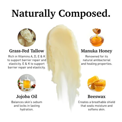The Melting Balm - Tallow + Manuka Honey Moisture Stick for Face & Body | 100% Grass Fed Tallow Balm | Clean Solid Moisturizer for Dry Sensitive Skin | Instant Relief & Continuous Recovery | 2.5 oz