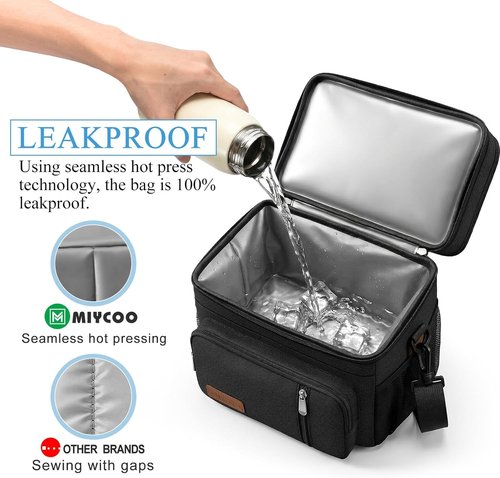 MIYCOO Insulated Lunch Bag - Double Deck Leakproof Cooler for Work, Beach & Travel | Black, 15L