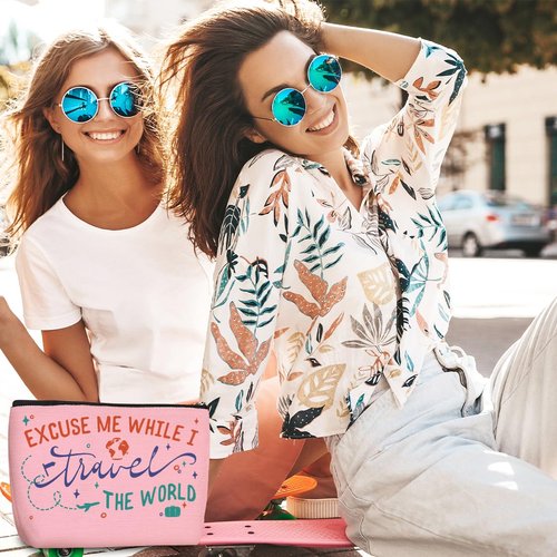4 pcs Funny Travel Gifts for Women Makeup Bag Travel Essentials Cosmetic Bag Traveling Toiletry Bags Flight Vacation Gifts for Friend Mom Travelers Girls Trip Weekend Birthday Mothers Day Christmas