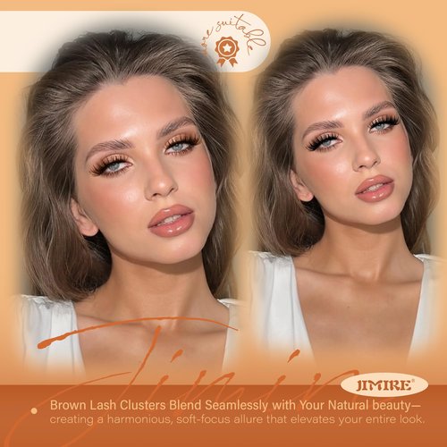 JIMIRE Brown Lash Clusters Wispy Lash Extensions Natural Eyelash Clusters with Bottom Lash Clusters 8-18MM Soft Fluffy Cluster Eyelash Extensions 161Pcs Cluster Lashes DIY at Home
