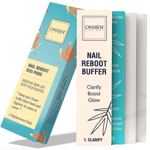 Onsen Secret Professional Nail Buffer Replacement Pads | Ultimate Shine Nail Buffing w/ 3 Way Buffing Methods - 1 Pack of 4 Combo Buffer Pads by Onsen