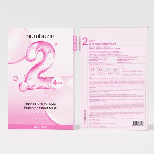 numbuzin No.2 Sheet Mask | Rose PDRN Collagen Plumping Sheet Mask | Korean Mask for face | Brightening, Hydrating, Firming and Moisturizing | Collagen, Peptides, PDRN | 4ea