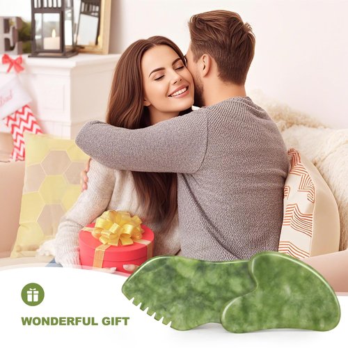 airogym 2PCS Jade Stone Gua Sha Set Face Massager Jade Facial Tools Body Lymphatic Drainage Massager, Guasha Face Sculpting Tool Skin Care Set Gifts for Women Gua Sha Sculpting for Tighten Skin