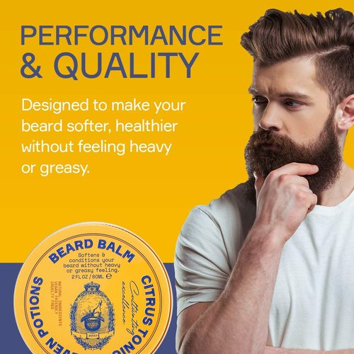 Seven Potions Beard Balm - All-Natural Conditioning Softener for Men | Nourishes Skin & Facial Hair - Citrus Tonic (2 FL OZ)