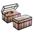 Krdrgey 40 Lipsticks Organizer with Lid, Glass Display Box Fits Large Perfume & Skincare, Easy-Access Organiser for Vanity Countertop, Multifunctional Display Box in Any Rooms (black, 40 slot)