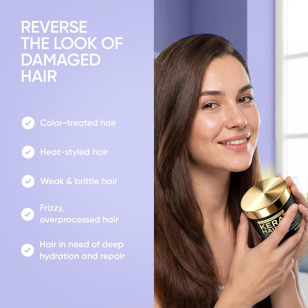 SUNATORIA Keratin Hair Mask - Deep Repair for Dry, Damaged Hair | Hydrolyzed Keratin, Argan Oil, 8.5 fl oz
