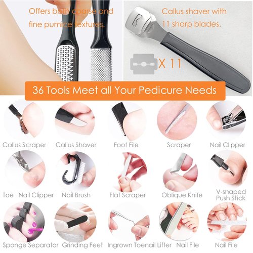Electric Callus Remover with Dander Vacuum for Feet, Portable 36 in 1 Pedicure Kit Foot File Callus Remover, Waterproof Rechargeable Foot File for Foot Care with 3 Heads&LCD Display